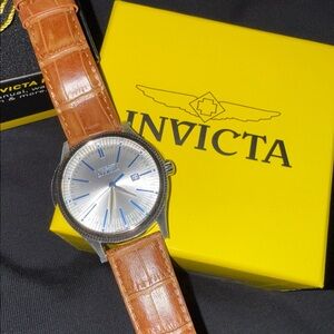 Invicta Silver Watch with Tan Leather Strap